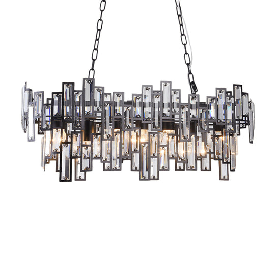 Modern Black and Gold Oval Pendant Lamp with Crystal Accents and Island Lighting Functionality