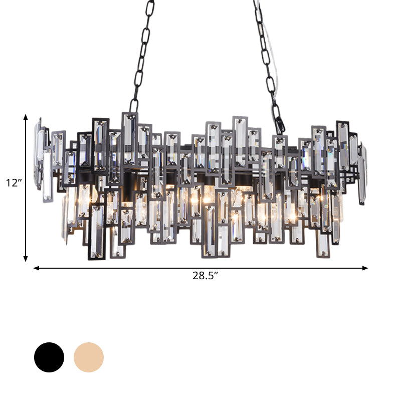 Modern Black and Gold Oval Pendant Lamp with Crystal Accents and Island Lighting Functionality