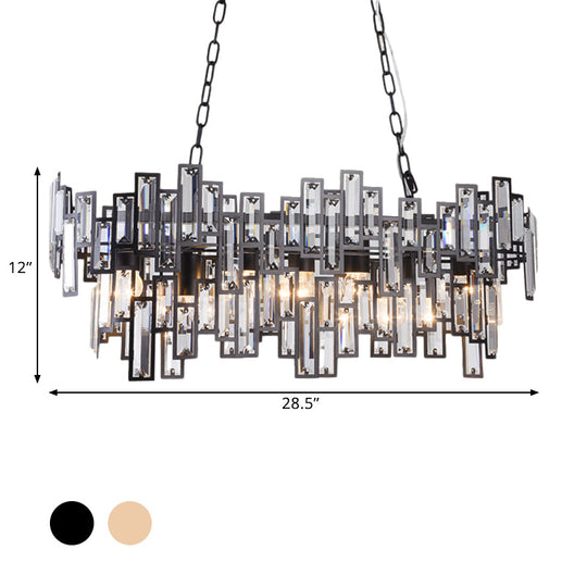 Modern Black and Gold Oval Pendant Lamp with Crystal Accents and Island Lighting Functionality