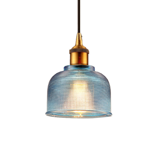 Stylish Grid Glass Pendant Light - Traditional 1 Head Hanging Lamp Cup Shade for Living Room and Cafe