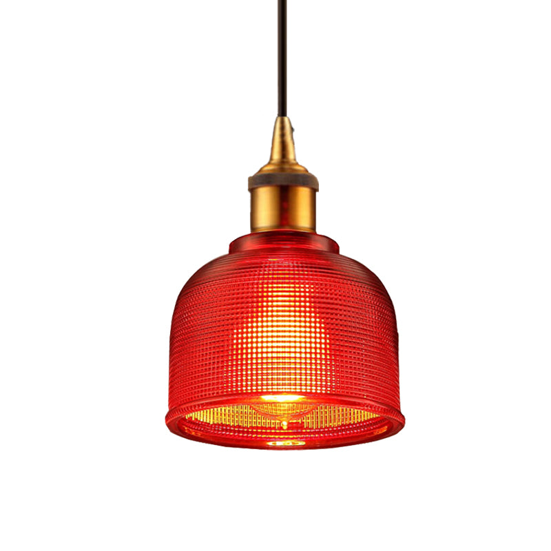 Stylish Grid Glass Pendant Light - Traditional 1 Head Hanging Lamp Cup Shade for Living Room and Cafe