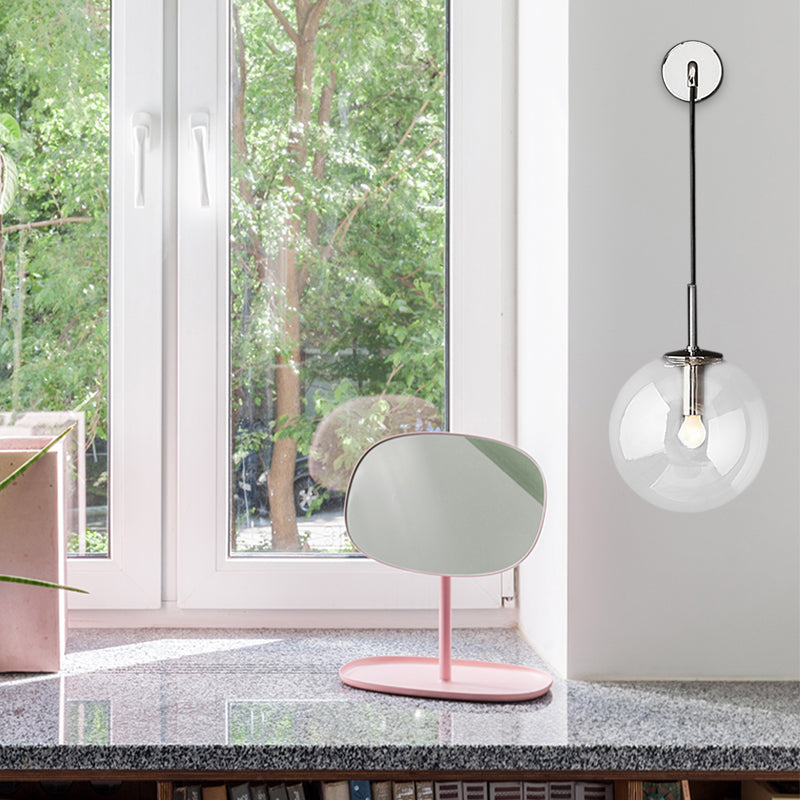 Modern Glass Wall Lamp Chrome/Brass/Black Finish, Single Bulb Vanity Sconce for Bedroom, 6"/8" Width