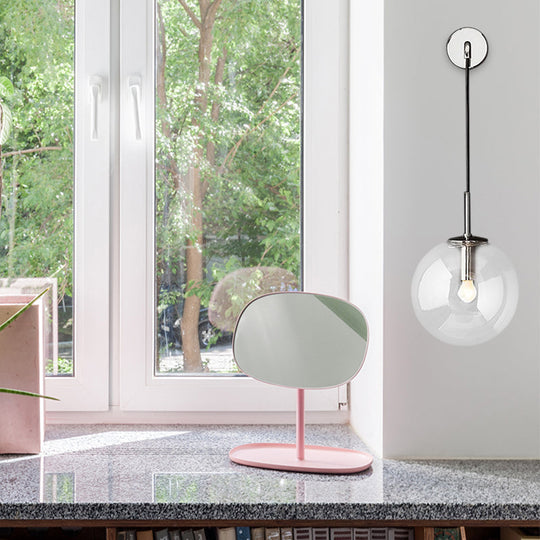 Modern Glass Wall Lamp Chrome/Brass/Black Finish, Single Bulb Vanity Sconce for Bedroom, 6"/8" Width