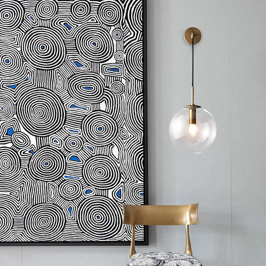 Modern Glass Wall Lamp Chrome/Brass/Black Finish, Single Bulb Vanity Sconce for Bedroom, 6"/8" Width