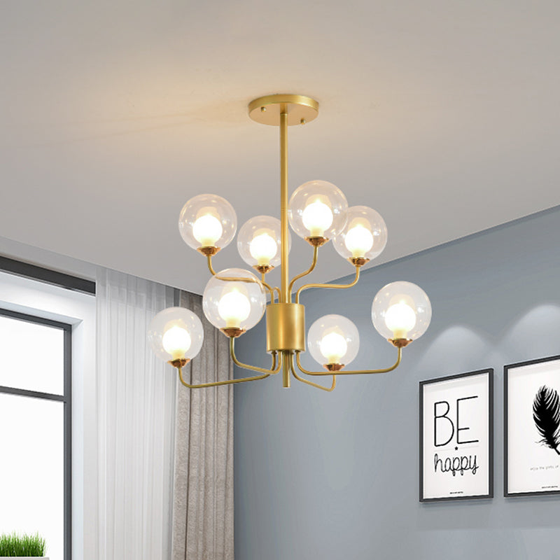 Contemporary 2-Tier Ball Clear Glass Chandelier with Radial Design - 8/12/18 Lights - Black/Gold Hanging Light Fixture