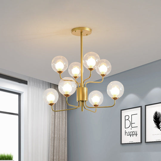 Contemporary 2-Tier Ball Clear Glass Chandelier with Radial Design - 8/12/18 Lights - Black/Gold Hanging Light Fixture