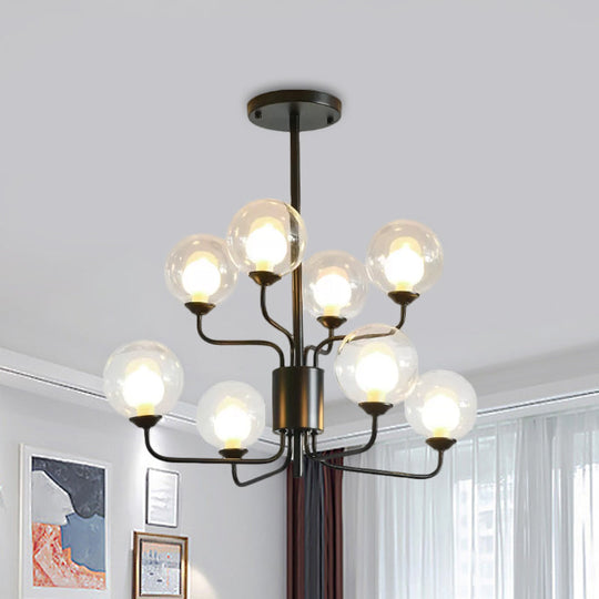 Contemporary 2-Tier Ball Clear Glass Chandelier with Radial Design - 8/12/18 Lights - Black/Gold Hanging Light Fixture