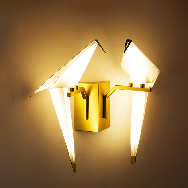 1/2-Light Dining Room Sconce with Birdie Plastic Shade: Modernist White Wall Lamp in Warm/White Light