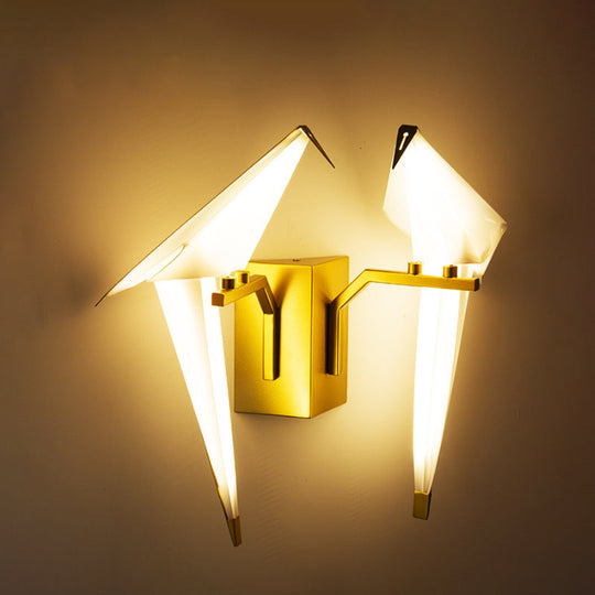 1/2-Light Dining Room Sconce with Birdie Plastic Shade: Modernist White Wall Lamp in Warm/White Light