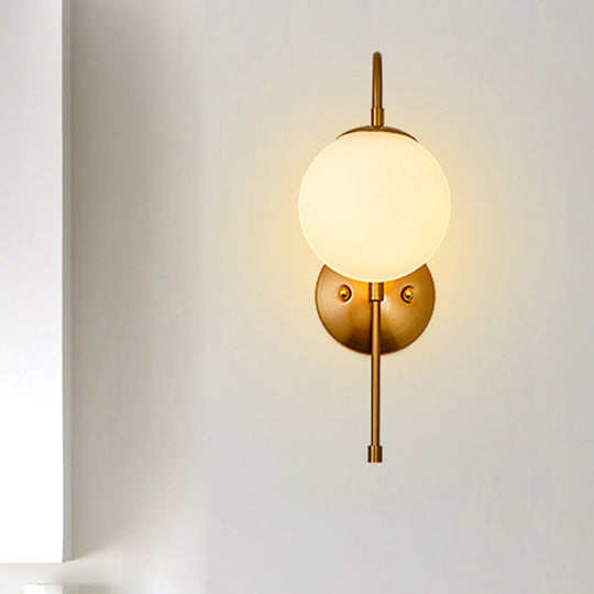 Modern Golden Gooseneck Wall Sconce with Frosted Glass Ball Shade for Bedroom