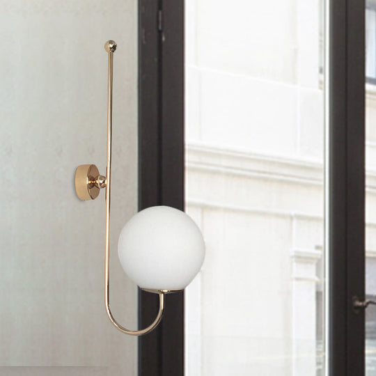 Modern Golden Gooseneck Wall Sconce with Frosted Glass Ball Shade for Bedroom