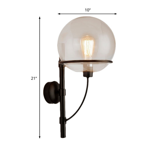 Industrial Black Clear Glass Wall Sconce Light Fixture for Coffee Shop