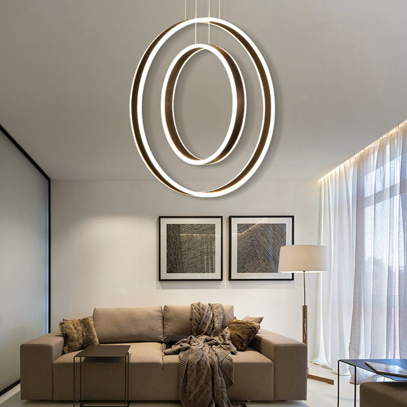 Minimalist LED Acrylic Chandelier Pendant - 23.5"/31.5" Diameter Rings - Brown Ceiling Light in Warm/White/Natural Light