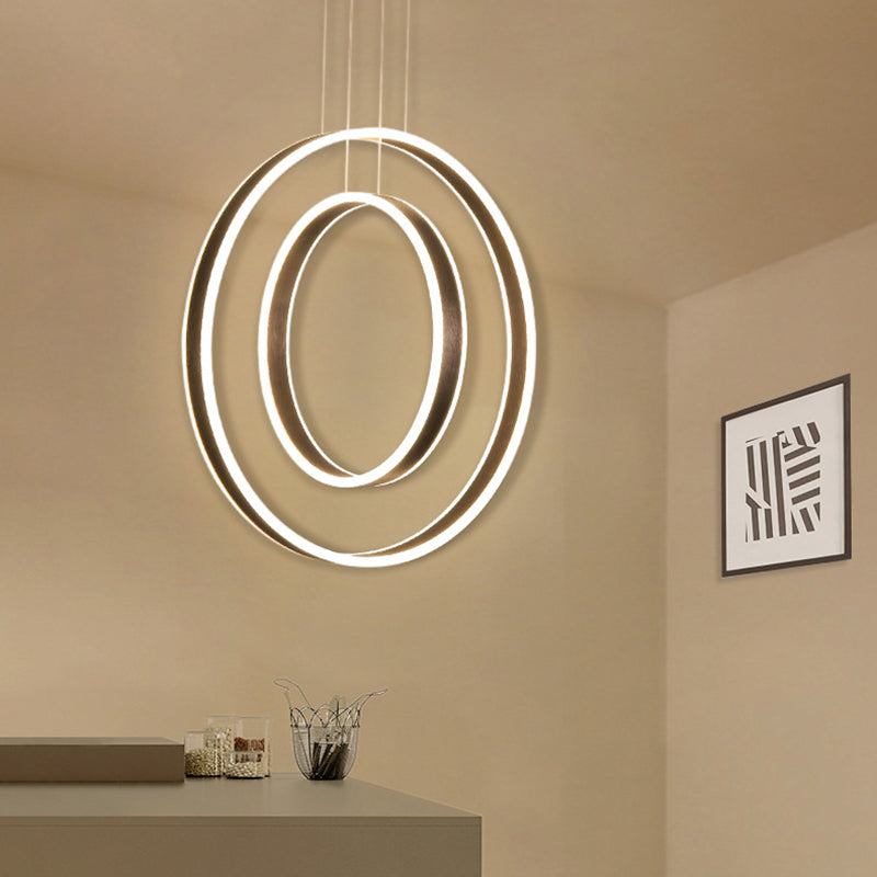Minimalist LED Acrylic Chandelier Pendant - 23.5"/31.5" Diameter Rings - Brown Ceiling Light in Warm/White/Natural Light