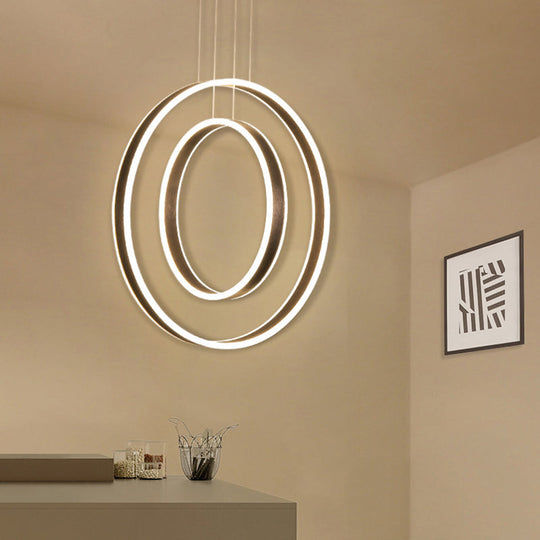 Minimalist LED Acrylic Chandelier Pendant - 23.5"/31.5" Diameter Rings - Brown Ceiling Light in Warm/White/Natural Light