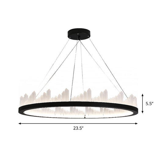 16"/23.5" Circular LED Chandelier Light - Nordic Style Acrylic Black Hanging Light for Kitchen