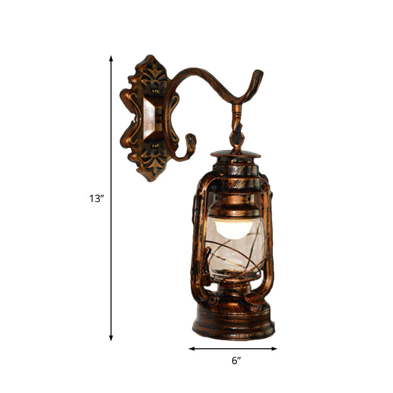 Vintage Bronze Kerosene Wall Sconce - Industrial Clear Glass - 1 Light Fixture -13"/14"/16