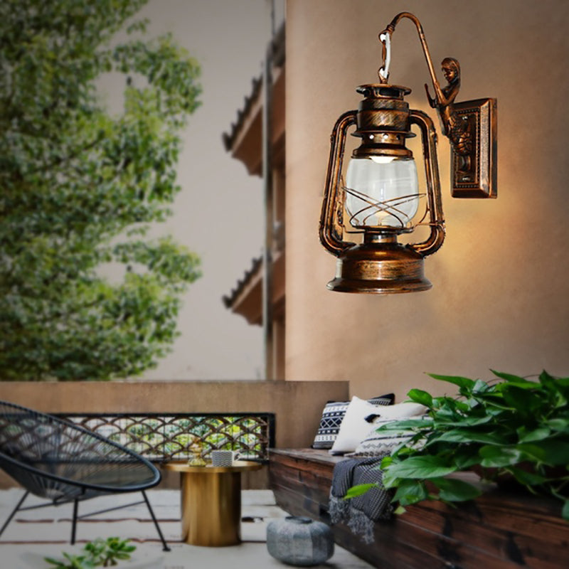 Vintage Bronze Kerosene Wall Sconce - Industrial Clear Glass - 1 Light Fixture -13"/14"/16