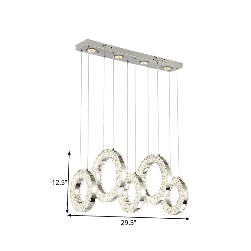 Minimalist Chrome LED Hoop Pendant Light with Crystal Accents - White/Warm Light