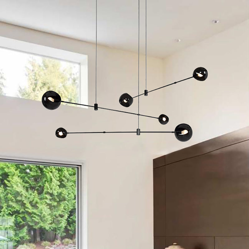 Modern 6-Head Black Pendant Light: Cast Iron Molecule Design for Bedroom Chandelier