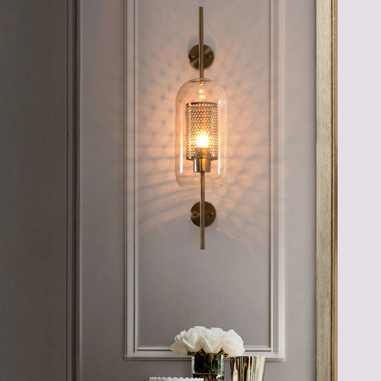 Cylindrical Wall Sconce: Silver/Gold Industrial Light Fixture, 1-Light, Smoke Glass, 5"/6" Wide