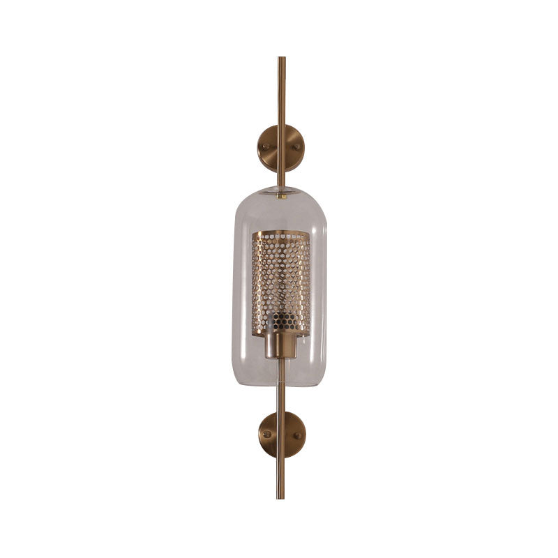 Cylindrical Wall Sconce: Silver/Gold Industrial Light Fixture, 1-Light, Smoke Glass, 5"/6" Wide
