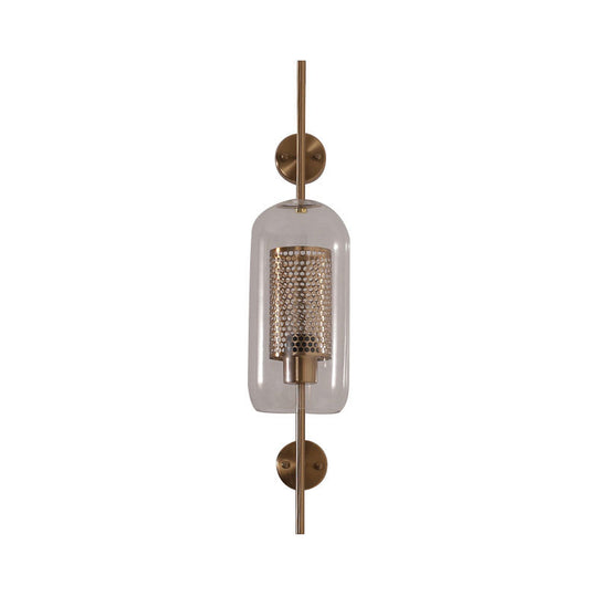 Cylindrical Wall Sconce: Silver/Gold Industrial Light Fixture, 1-Light, Smoke Glass, 5"/6" Wide