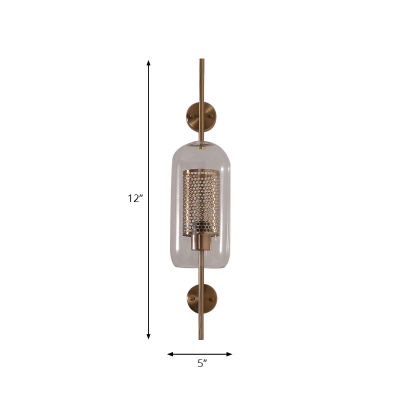 Cylindrical Wall Sconce: Silver/Gold Industrial Light Fixture, 1-Light, Smoke Glass, 5"/6" Wide
