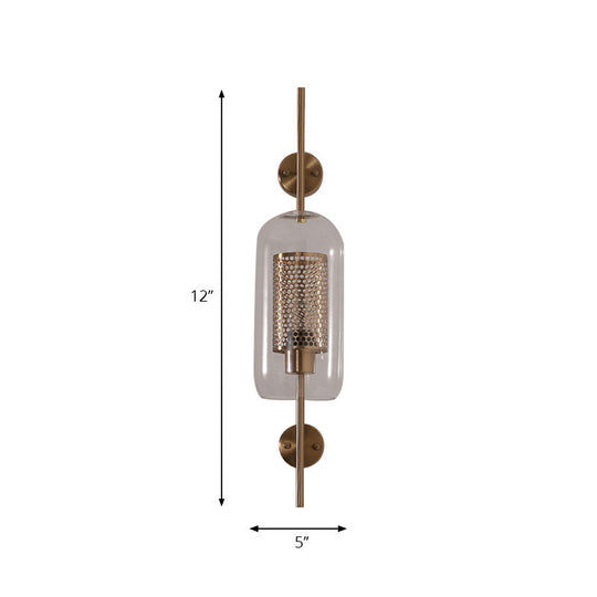 Cylindrical Wall Sconce: Silver/Gold Industrial Light Fixture, 1-Light, Smoke Glass, 5"/6" Wide
