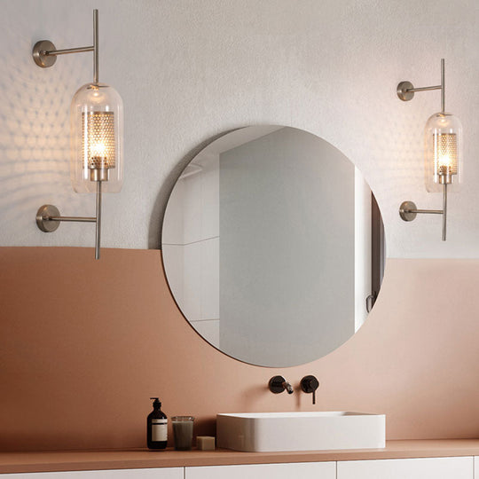 Cylindrical Wall Sconce: Silver/Gold Industrial Light Fixture, 1-Light, Smoke Glass, 5"/6" Wide