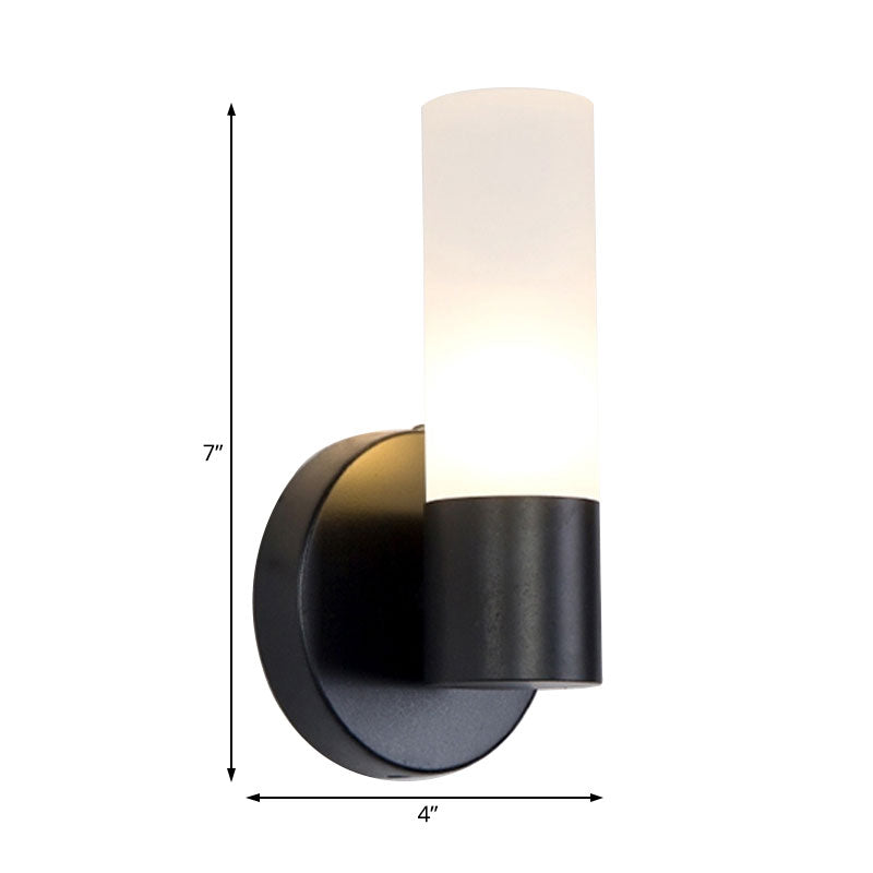 Modern Cylinder White Glass Sconce Lamp with 1 Black LED Light - Wall Mounted Fixture