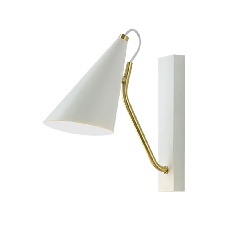 Modern Bedroom Wall Sconce with Cone Shade and Iron Base - Simple 1-Light Black/White Lamp