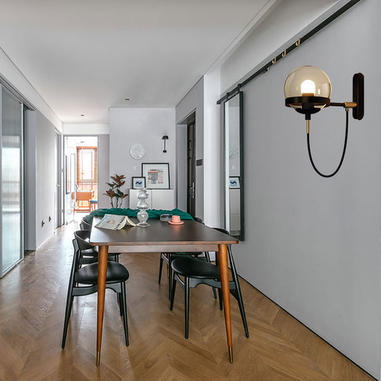 Modernist Black/Gold Rope Wall Sconce with Smoke Glass - 1 Light