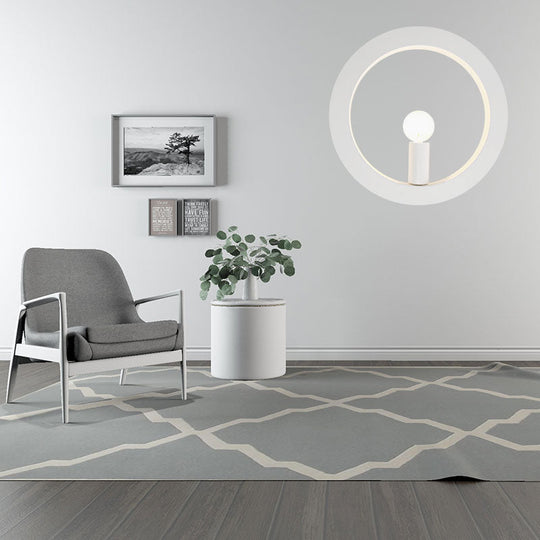 Modern Black/White Circle Wall Light - Simple Metallic 1 Light Wall Lamp for Bedroom and Hallway