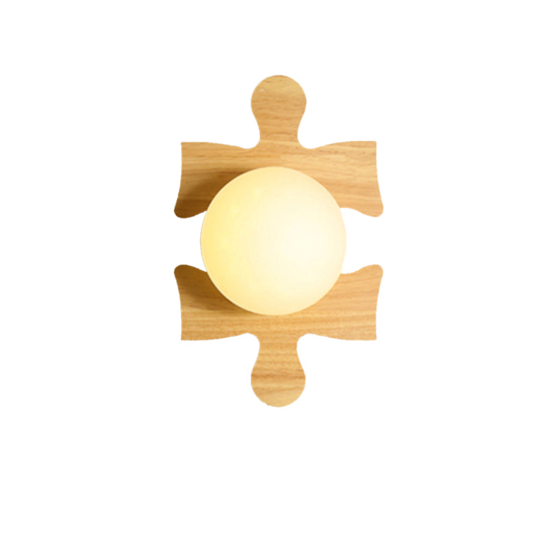 Japanese Style Wooden Puzzle Base Wall Light - 1 Light Beige Sconce Lamp for Corridor & Kitchen