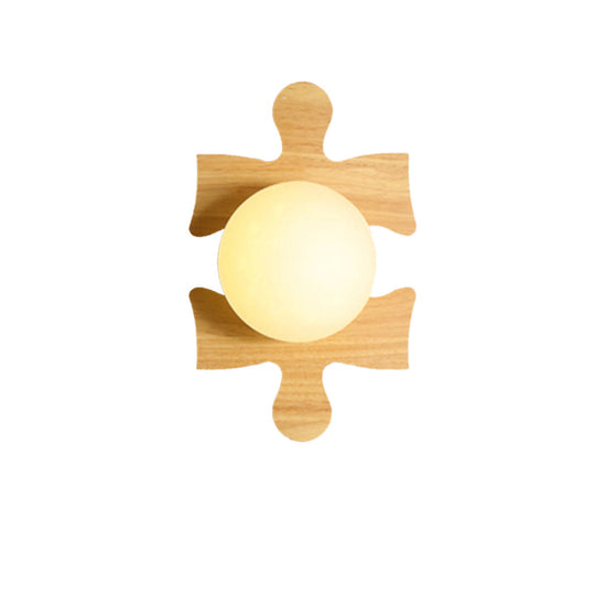 Japanese Style Wooden Puzzle Base Wall Light - 1 Light Beige Sconce Lamp for Corridor & Kitchen