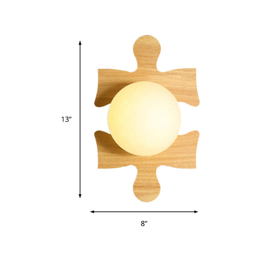 Japanese Style Wooden Puzzle Base Wall Light - 1 Light Beige Sconce Lamp for Corridor & Kitchen
