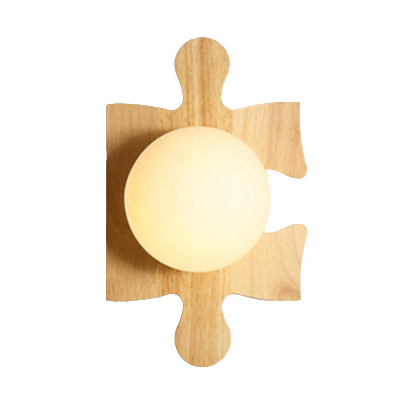 Japanese Style Wooden Puzzle Base Wall Light - 1 Light Beige Sconce Lamp for Corridor & Kitchen