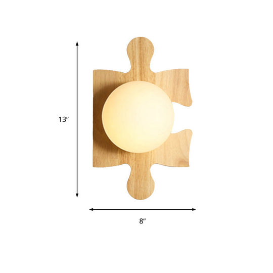 Japanese Style Wooden Puzzle Base Wall Light - 1 Light Beige Sconce Lamp for Corridor & Kitchen