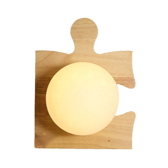 Japanese Style Wooden Puzzle Base Wall Light - 1 Light Beige Sconce Lamp for Corridor & Kitchen