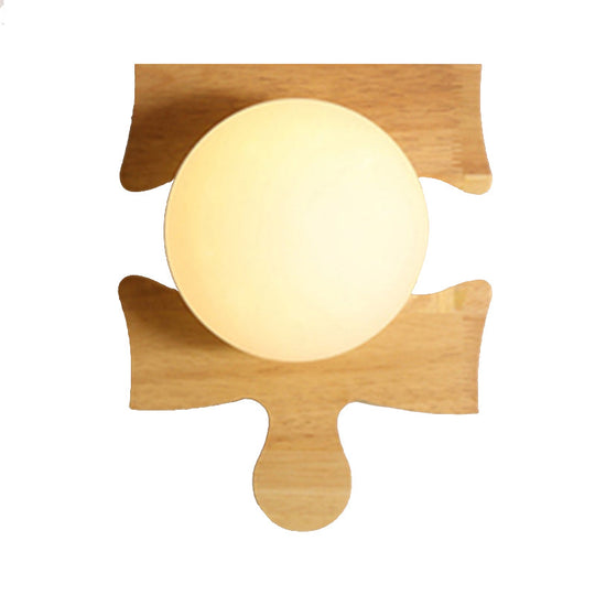 Japanese Style Wooden Puzzle Base Wall Light - 1 Light Beige Sconce Lamp for Corridor & Kitchen