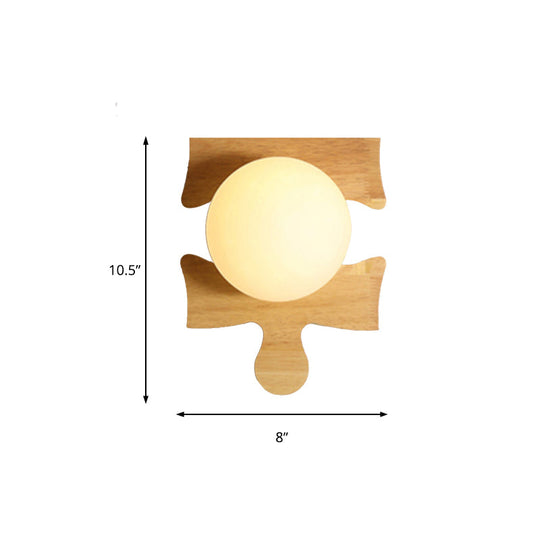 Japanese Style Wooden Puzzle Base Wall Light - 1 Light Beige Sconce Lamp for Corridor & Kitchen
