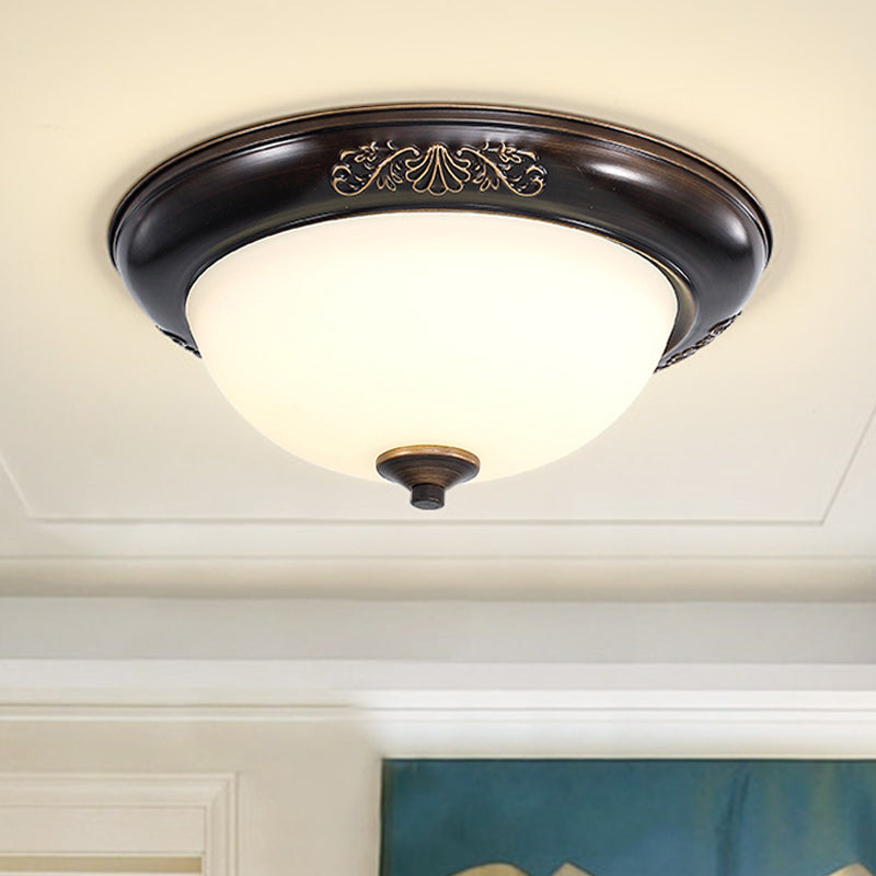 LED Countryside Flush Mount Black Opal Glass Ceiling Fixture, Various Sizes Available
