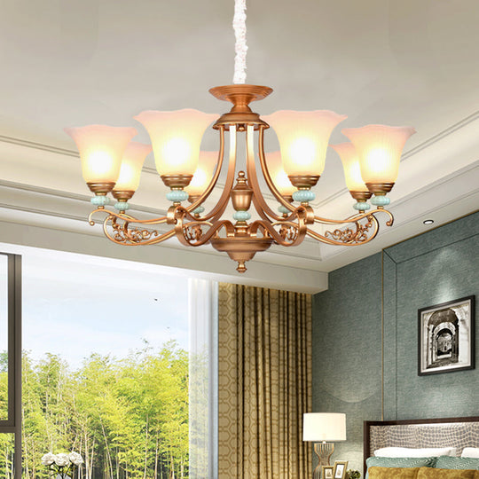 Rustic Style Gold Milky Glass Ceiling Chandelier with Suspended Lighting Pendant - 3/6/8 Heads