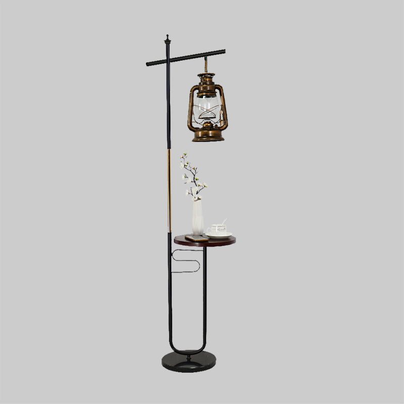 Antiqued Clear Glass Kerosene Lamp: Stylish LED Living Room Floor Light in Black/White