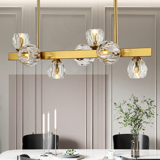 Postmodern Crystal Ball Pendant - Gold Branch Design | 7-Light Island Lighting for Dining Room Ceiling