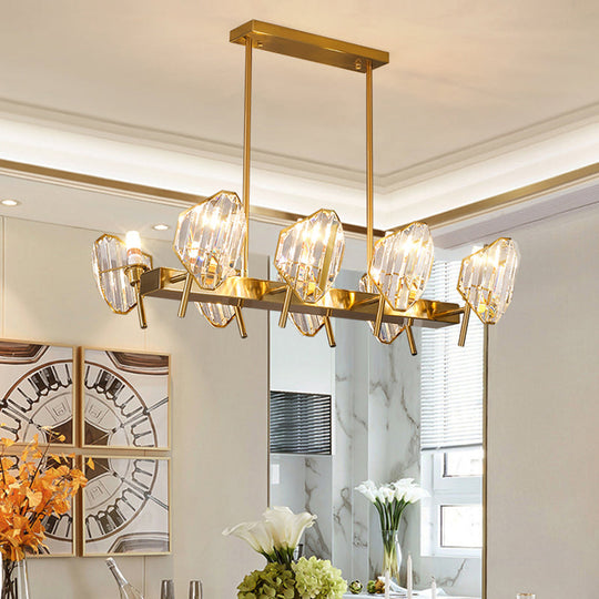 Gold Crystal Shield Pendant Light with 8 Bulbs - Postmodern Kitchen Island Lighting