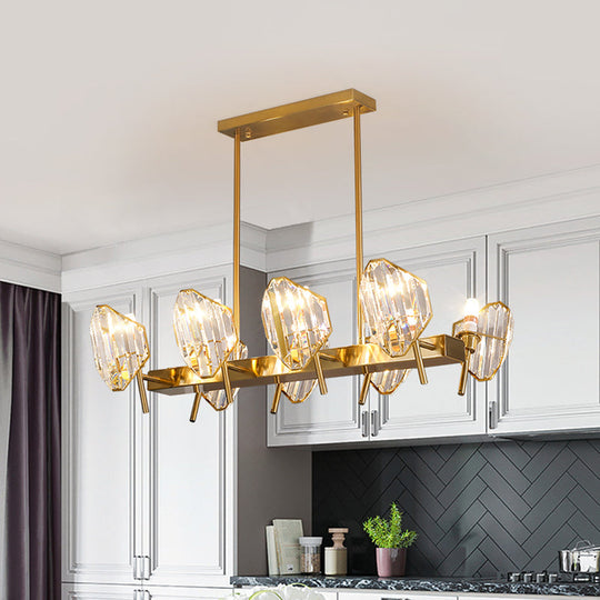 Gold Crystal Shield Pendant Light with 8 Bulbs - Postmodern Kitchen Island Lighting
