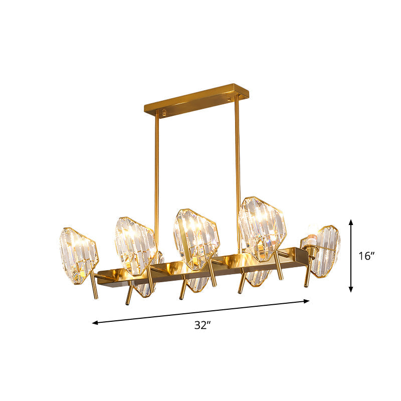 Gold Crystal Shield Pendant Light with 8 Bulbs - Postmodern Kitchen Island Lighting