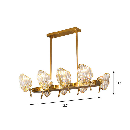 Gold Crystal Shield Pendant Light with 8 Bulbs - Postmodern Kitchen Island Lighting
